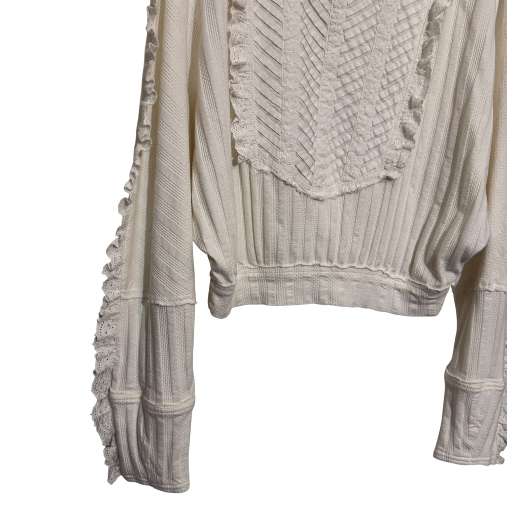 Free People Size Small White More Romance Top Blouse Boho Lace Long Sleeve - Picture 4 of 9